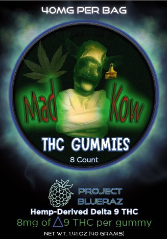 Mad Kow Delta 9 THC Gummy 8 Count (Blue Razz Flavor)