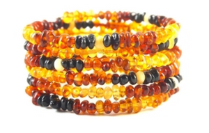 Fine Baltic Amber Bracelet Several Colors Semi Baroque Beads Spiral 15 cm 6 inches