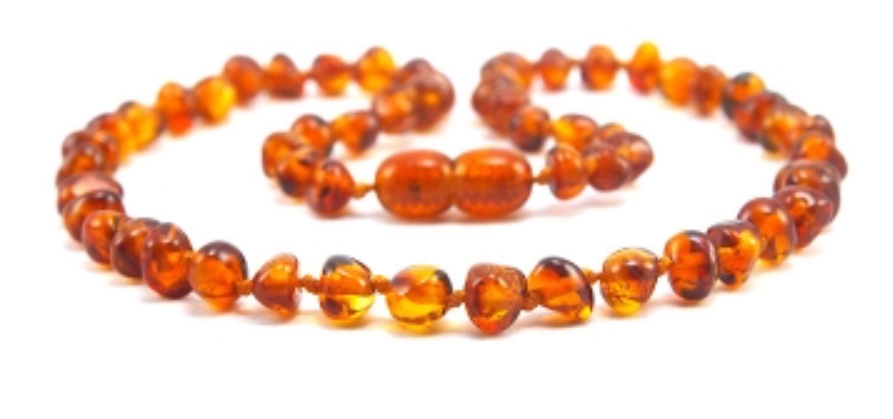 Fine Baltic Amber Baby Teething Necklace Cognac color Baroque form Beads