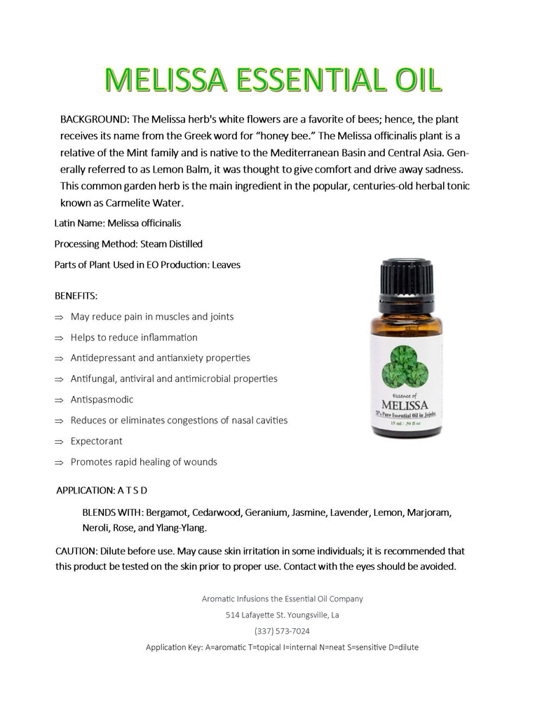 Melissa Essential Oil in Jojoba 15ml